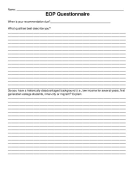 Preview of E.O.P Recommendation Questionnaire (For Students to Fill Out)