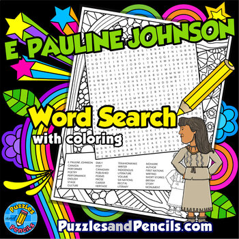 Preview of E. Pauline Johnson Word Search Puzzle Activity and Coloring | Famous Canadians
