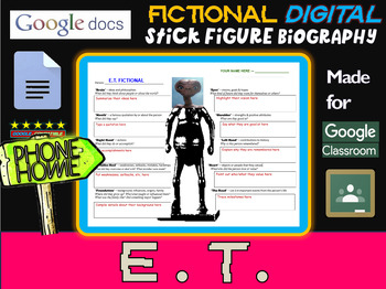 Preview of E.T. (ALIEN) - Fictional Digital Stick Figure Research Activity (GOOGLE DOCS)