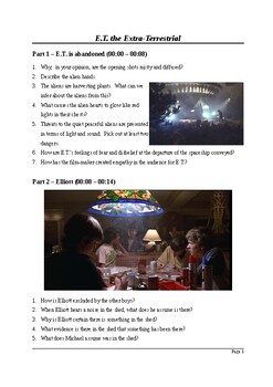 Preview of E.T. The Extra-Terrestrial - Viewing Questions