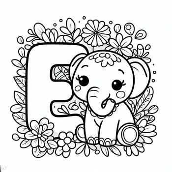 Preview of E is for Elephants- Letters and Animals themed coloring page