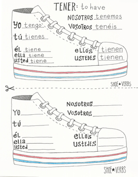 E to IE stem changing Spanish shoe verb chart boot verb worksheet TENER