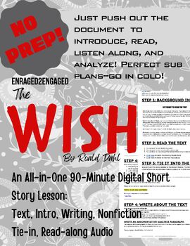 Preview of E2E 90-Minute Short Story Lesson Plan "The Wish" (Roald Dahl) TURNKEY SUB PLANS!