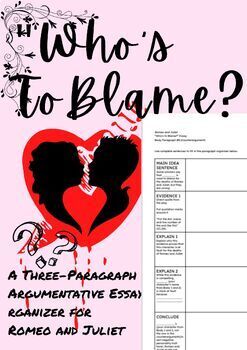Preview of E2E Romeo and Juliet: Who's To Blame? 3-Paragraph Argumentative Organizer