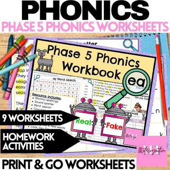 Preview of EA Digraph Phonics Worksheets Phoneme 'ea' Long Vowel Diphthong Phase 5