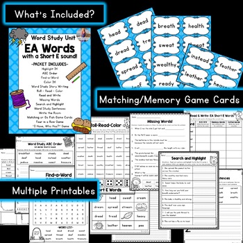 EA Short E Word Study: Activities, Games, Worksheets by Ford and Firsties