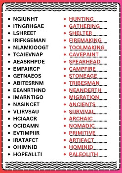 EARLY HUMANS PREHISTORIC Word Scramble Puzzle No prep Activity Worksheet