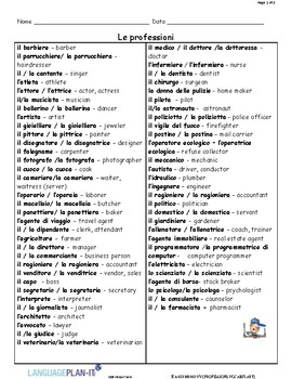 Preview of EARNING A LIVING VOCABULARY (ITALIAN)