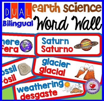 Preview of EARTH AND SPACE SCIENCE WORD WALL- DUAL BILINGUAL