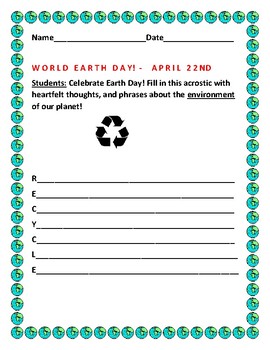 Preview of EARTH DAY ACROSTIC ACTIVITY