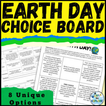 Preview of EARTH DAY Activity Choice Board for Environment and Sustainability Lessons