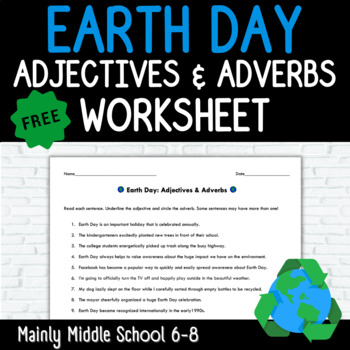 Preview of EARTH DAY Adjectives & Adverbs Worksheet {FREEBIE}