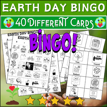 Preview of EARTH DAY BINGO Game - 40 Different Unique Cards - B/W - For 4th/5th/6th Grade
