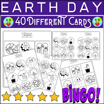 Preview of EARTH DAY BINGO Game ⭐ For Kindergarten to 3rd Grade ⭐ B/W ⭐ 40 Unique Cards ⭐