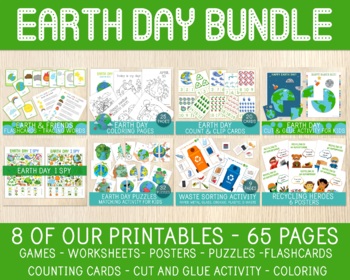 Preview of EARTH DAY BUNDLE, Environment, Worksheets, Flashcards, Coloring, Games, Etc