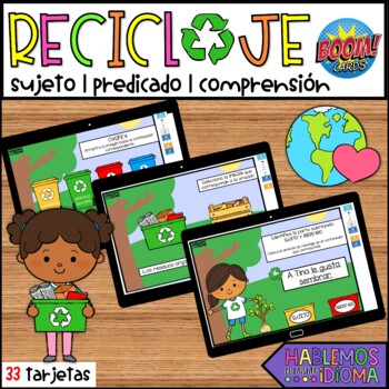 Preview of Sujeto y predicado | Medio ambiente | Recycle BOOM CARDS IN SPANISH
