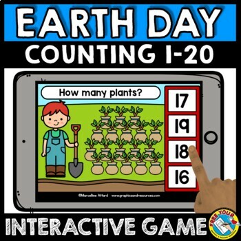Preview of # EARTH DAY COUNTING OBJECTS TO 20 MATH BOOM CARD APRIL GAME