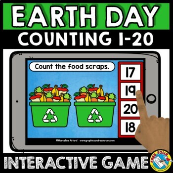 Preview of EARTH DAY COUNTING OBJECTS TO 20 MATH ACTIVITY BOOM CARD APRIL KINDERGARTEN GAME