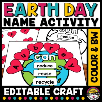 Preview of EARTH DAY CRAFT REDUCE REUSE RECYCLE EDITABLE NAME PRACTICE APRIL BULLETIN BOARD