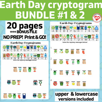 Preview of EARTH DAY CRYPTOGRAM WORKSHEET BUNDLE: 20 no prep pages: decoding words/phrases