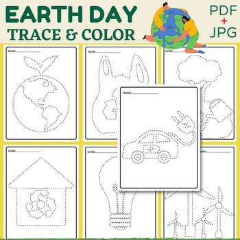 Preview of EARTH DAY Color and Trace,Fine Motor Skills, April Activity