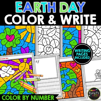 Preview of Earth Day Activities for Writing and Math | Color by Number and Writing Pages