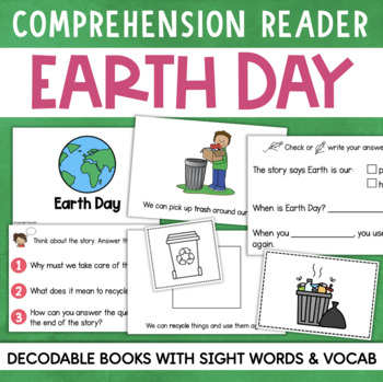Preview of EARTH DAY Decodable Reader Mini Book Comprehension Vocabulary Booklet