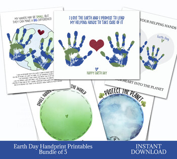 Preview of EARTH DAY HANDPRINT CRAFT BUNDLE, SET OF 5 INSTANT DOWNLOAD ACTIVITIES