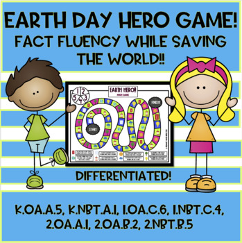 Preview of EARTH DAY HERO Addition and Subtraction Math Game!  Differentiated! 10 Options!