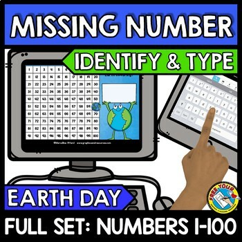 Preview of EARTH DAY MATH ACTIVITY KINDERGARTEN MISSING NUMBERS TO 100 CHART GAME BOOM CARD