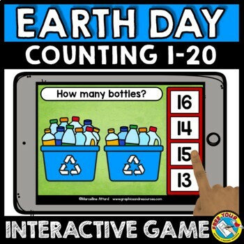 Preview of EARTH DAY MATH BOOM CARDS APRIL ACTIVITY COUNT OBJECTS TO 20 KINDERGARTEN GAME