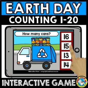 Preview of EARTH DAY MATH COUNTING OBJECTS TO 20 ACTIVITY BOOM CARD APRIL KINDERGARTEN GAME