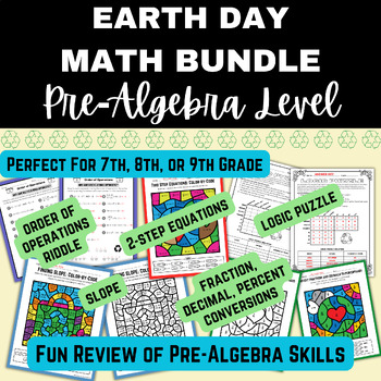 Preview of EARTH DAY Math Bundle Pre Algebra (Slope, Equations, Logic Puzzle..)