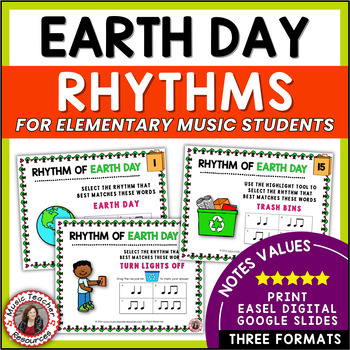Preview of EARTH DAY Music Activities - Rhythm Worksheets - Elementary Music Lessons