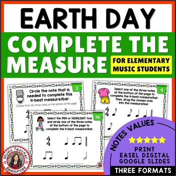Preview of EARTH DAY Music Lesson Activities - Rhythm Worksheets for Elementary Music