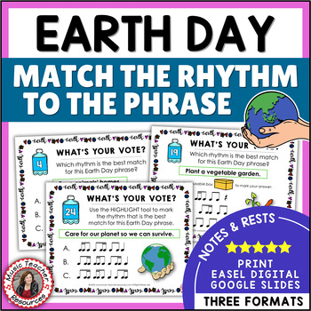 Preview of EARTH DAY Music Rhythm Activities - Match the Rhythm to the Phrase Worksheets