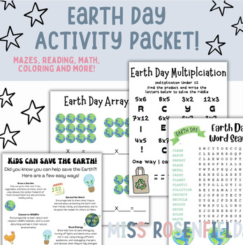 Preview of EARTH DAY! NO PREP Activity Packet | Math, Reading, Coloring | 3rd-4th Grade