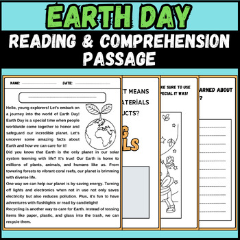 Preview of EARTH DAY Reading & Comprehension Passage | activities | 1st to 3rd grade