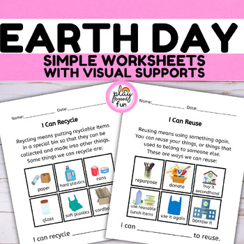 Preview of EARTH DAY Simple Worksheets & Visual Supports, Special Education, Autism Visuals