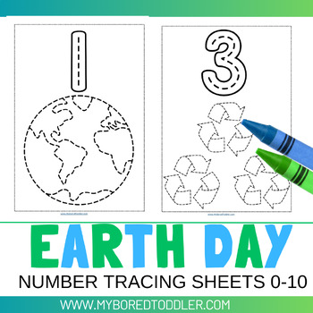 EARTH DAY Tracing Sheets Numbers 0-10 toddler preschool math fine motor ...