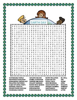 Preview of EARTH DAY-Word Search, Double Puzzle & Fun Facts