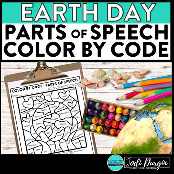 Preview of EARTH DAY color by code GO GREEN coloring page PARTS OF SPEECH worksheet