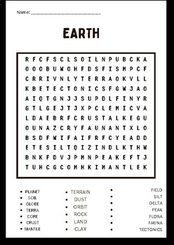 EARTH Word Search puzzles worksheet activity by Brain Printable Activity