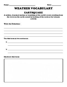 Earthquake Vocabulary Worksheets Teaching Resources | TPT
