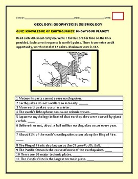 Preview of EARTHQUAKES: A T/F QUIZ WITH INTERESTING FACTS! ANSWER KEY ATTACHED!