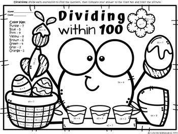 3rd grade division worksheet dividing within 100 by color me mathematical