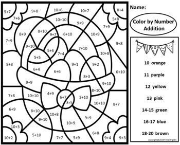 EASTER COLOR BY CODE ADDITION & SUBTRACTION TO 10 & 20 WORKSHEETS 1ST 2ND