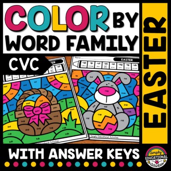Preview of EASTER COLOR BY CODE CVC WORD WORKSHEETS PHONICS READ APRIL COLORING PAGES SHEET
