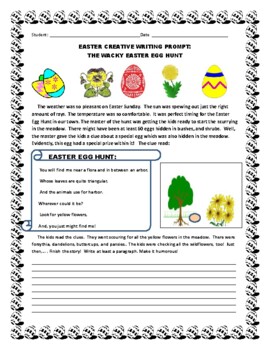 Preview of EASTER CREATIVE WRITING PROMPT:THE WACKY EASTER EGG HUNT:GRS 3-6,MG & ESL