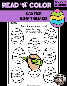 Preview of EASTER EGGS READ & COLOR Coloring Worksheet COLOR WORDS EGG holiday